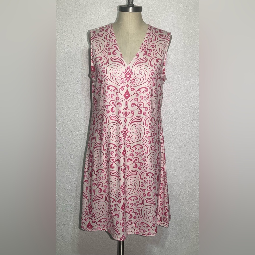 Pink Patterned Sleeveless Dress size large - Picture 1 of 8